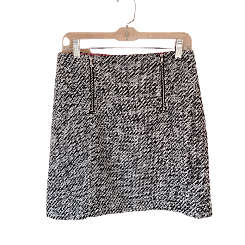 Loft Black White Tweed A-line Career Skirt Two Zipper Front Women’s Size 4